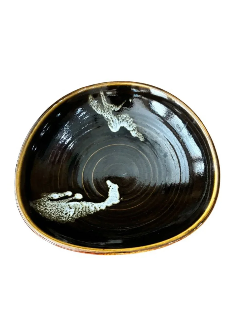 Handcrafted Ceramic Black & Golden Bowl With Abstract‎ Design Signed 9
